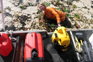 Vacuuming the Everglades. Shop vacs are used to collect flocculated organic sediment.